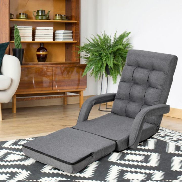 Folding Lazy Floor Chair Sofa with Armrests and Pillow