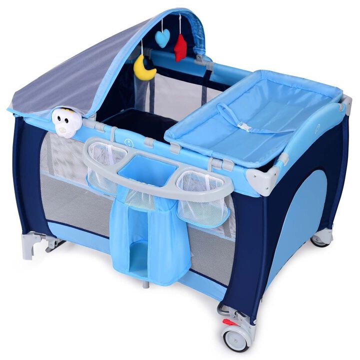 Foldable Baby Crib Playpen with Mosquito Net and Bag
