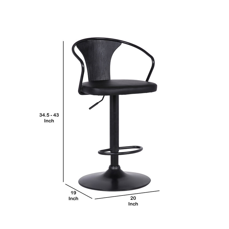 Adjustable Leatherette Swivel Barstool with Curved Back, Black-Benzara