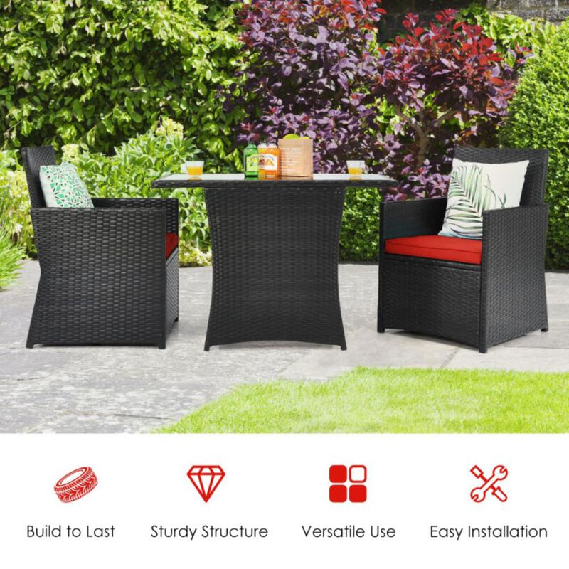 Hivvago 3 Pieces Patio Rattan Furniture Set with Cushion and Sofa Armrest