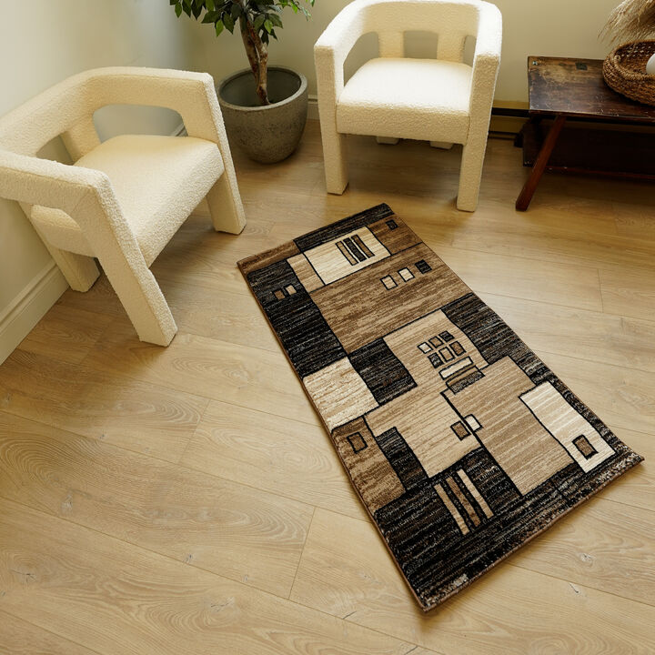 Montage Modern Geometric Checkered Brown Beige Indoor Area Rug