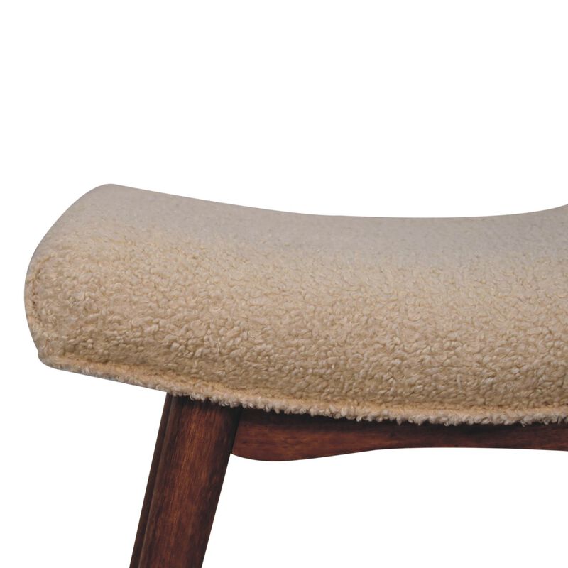 Artisan Furniture Solid Wood Honey Caramel Boucle Cream Curved Bench