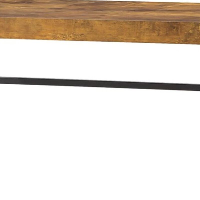 47 Inch Wood Computer Writing Desk, Rustic, Metal Frame, Antique Brown-Benzara