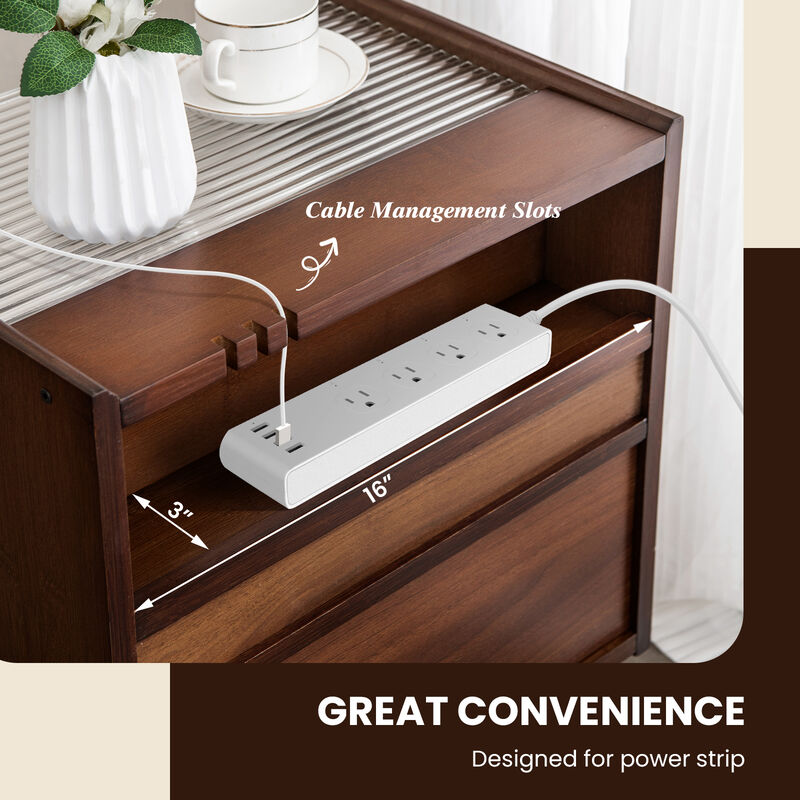 Set of 2 Bamboo Rattan Nightstand with Drawer and Solid Wood Legs