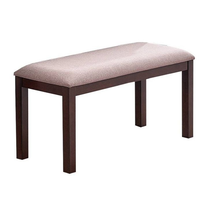 Yuzi Dining Bench, 47 Inch Classic Cherry Brown Solid Rubberwood - Benzara