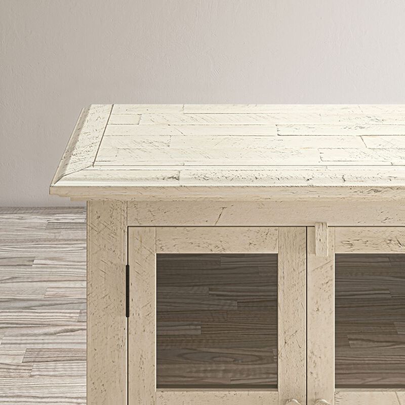 Rustic Shores 54" Coastal Distressed Acacia Four-Door Credenza Cabinet