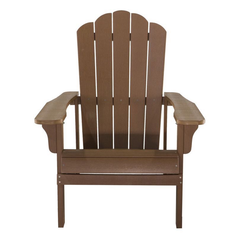 West Outdoor Patio Adirondack Chair, 30 Inch, Wood Style Brown Finish - Benzara