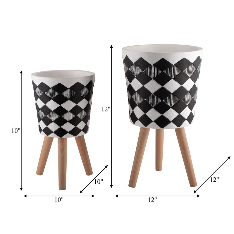 Diamond Planter with Wood Legs, Black