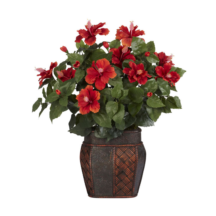 Nearly Natural 24-in Hibiscus w/Vase...
