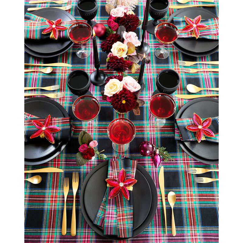 Solino Home 100% Pure Linen Black Jewel Plaid Table Runner