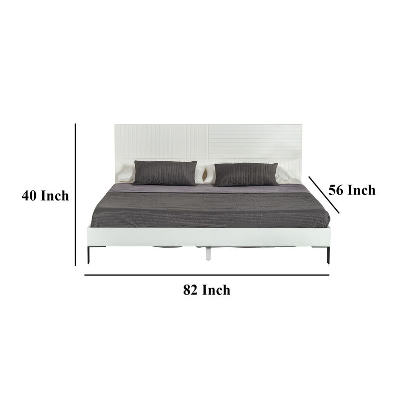Noe Shin Full Size Platform Bed, Panel Headboard, White Matte Finish - Benzara