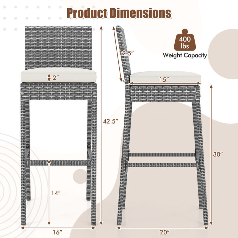 Patio Barstools with Soft Seat Cushions and Cozy Footrests Set of 4 for Outdoor Dining