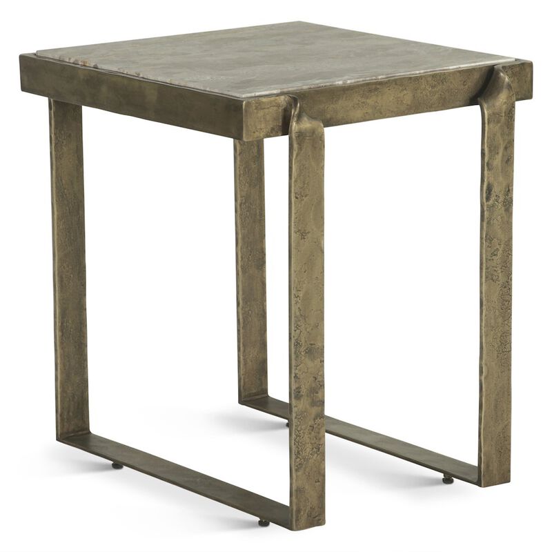 World Interiors Rhodes 20 Side Table with Marble and Antique Brass