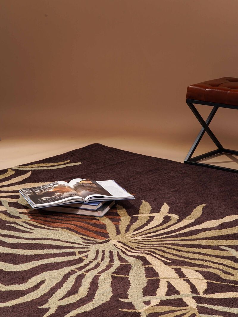 RUGSOTIC CARPETS HAND TUFTED WOOL ECO-FRIENDLY AREA RUGS  - 8'x11', Rectangle Shape, Brown, Floral Modern Design, High Pile Thick Handmade Anti Skid Area Rugs for Living Room, Bed Room (K00666)