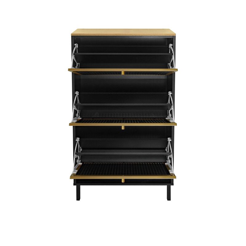 MONDAWE 3 Metal Door Shoe Rack, Freestanding Modern Shoe Metal Rattan Storage Cabinet, for Entryway, Living Room