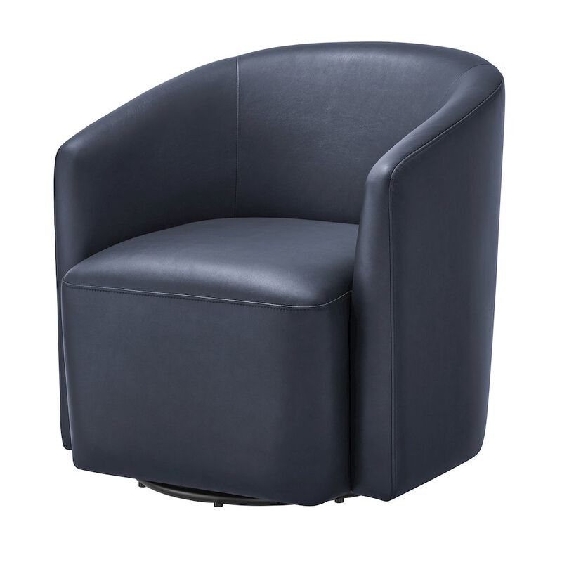 Comfort Pointe Amhurst Midnight Blue Faux Leather Swivel Barrel Chair