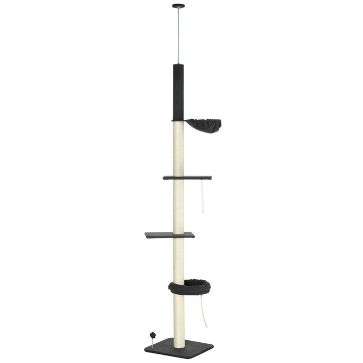 Black/Cream Cat Tower: 5-Tier Adjustable Climbing Tree 95"-106"