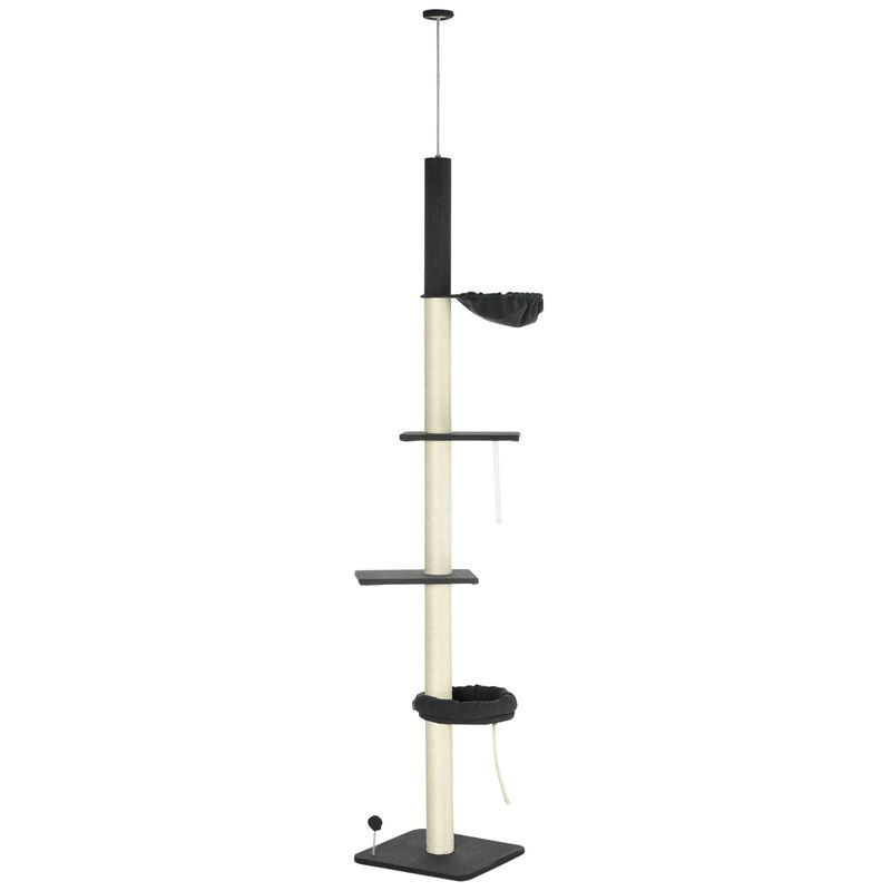 Black/Cream Cat Tower: 5-Tier Adjustable Climbing Tree 95"-106"