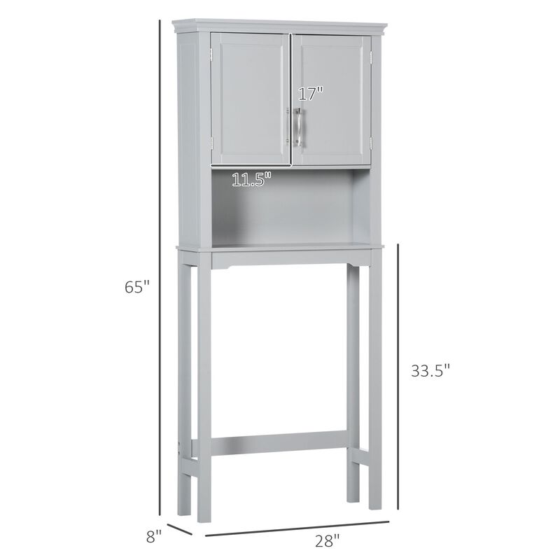 Grey Bathroom Organizer: Modern Over Toilet Cabinet with Double Door