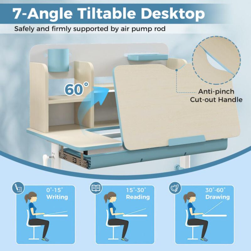 Hivvago Height Adjustable Kids Study Desk with Tilt Desktop for 3-12 Years Old
