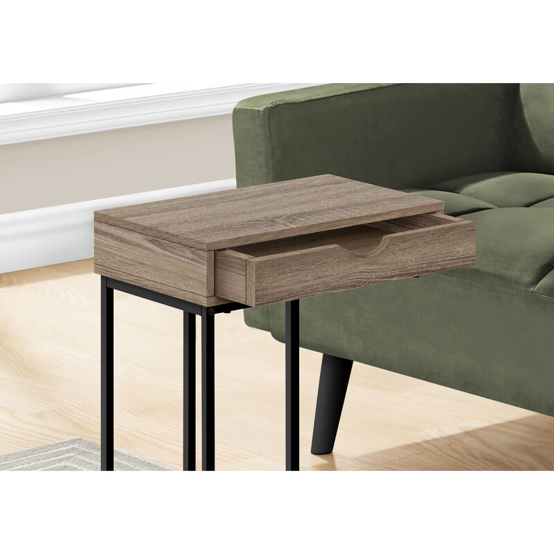 Monarch Specialties I 3771 Accent Table, C-shaped, End, Side, Snack, Storage Drawer, Living Room, Bedroom, Metal, Laminate, Brown, Black, Contemporary, Modern