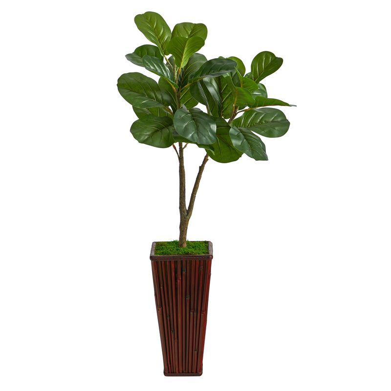 Hivvago 39 Inches Fiddle Leaf Fig Artificial Tree in Bamboo Planter