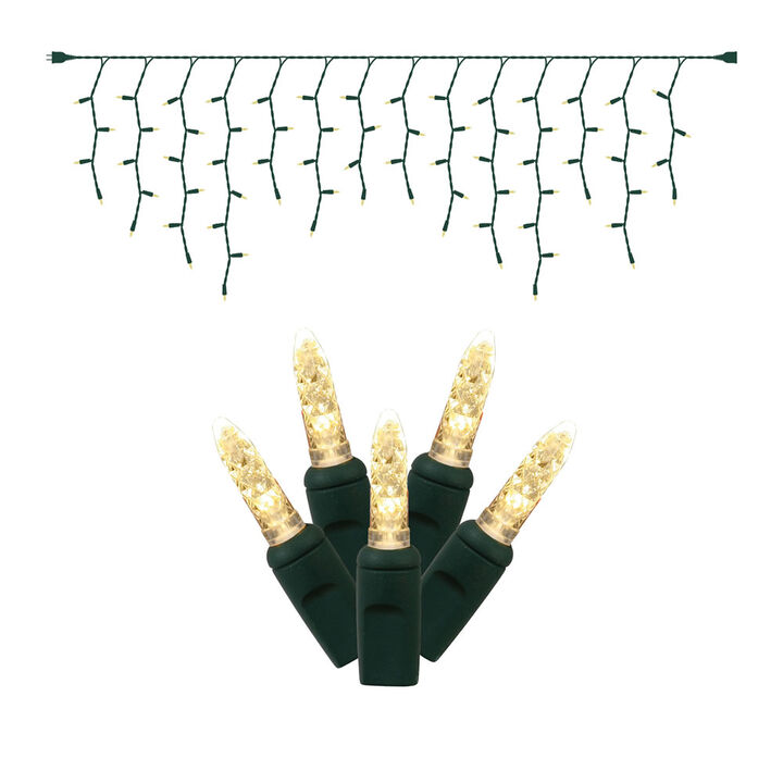 Vickerman 70 Light M5 LED Icicle Light Set Warm White on Green Wire