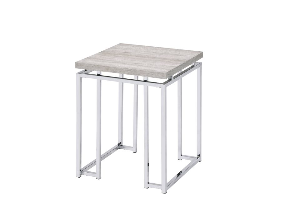 ACME Chafik End Table, Natural Oak & Chrome