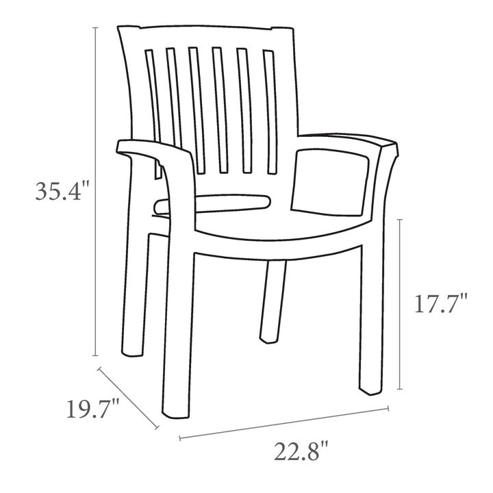35.5" Green Resin Solid Stackable Weather Resistant Dining Arm Chair