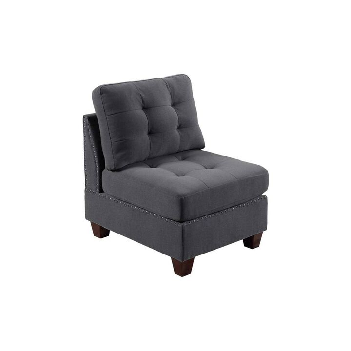 Tufted Grey Armless Chair with Wooden Legs