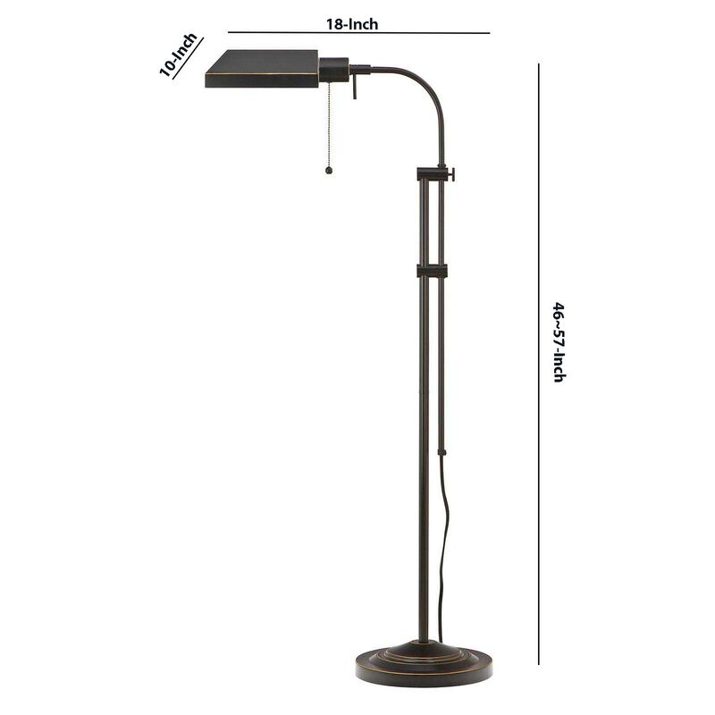 Metal Rectangular Floor Lamp with Adjustable Pole, Dark Bronze - Benzara