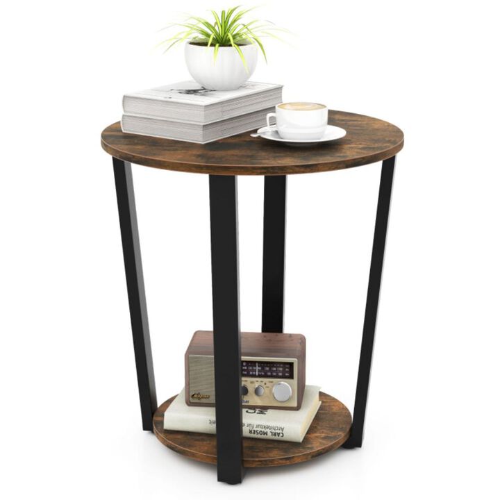 Hivvago 2-tier Round End Table with Storage Shelf and Metal Frame