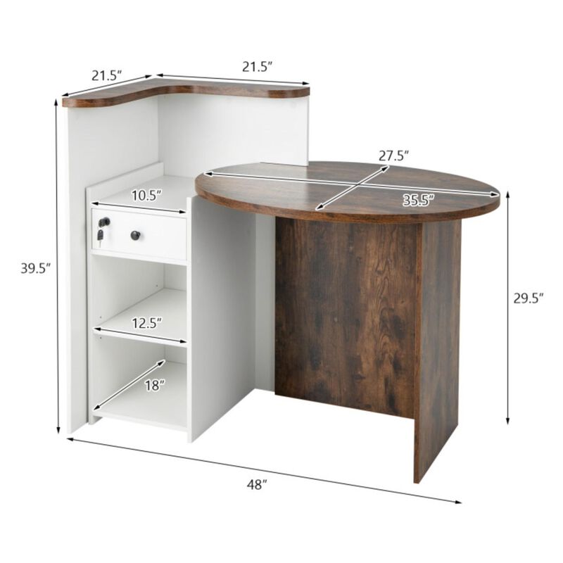 Hivvago Front Reception Office Desk with Open Shelf and Lockable Drawer