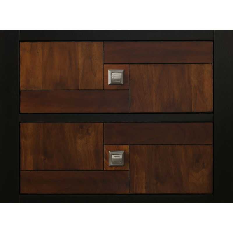 28 Inch Handcrafted Bedside Nightstand, 2 Drawers, Sleek Wood Pattern, Square Knobs, Walnut Brown-Benzara