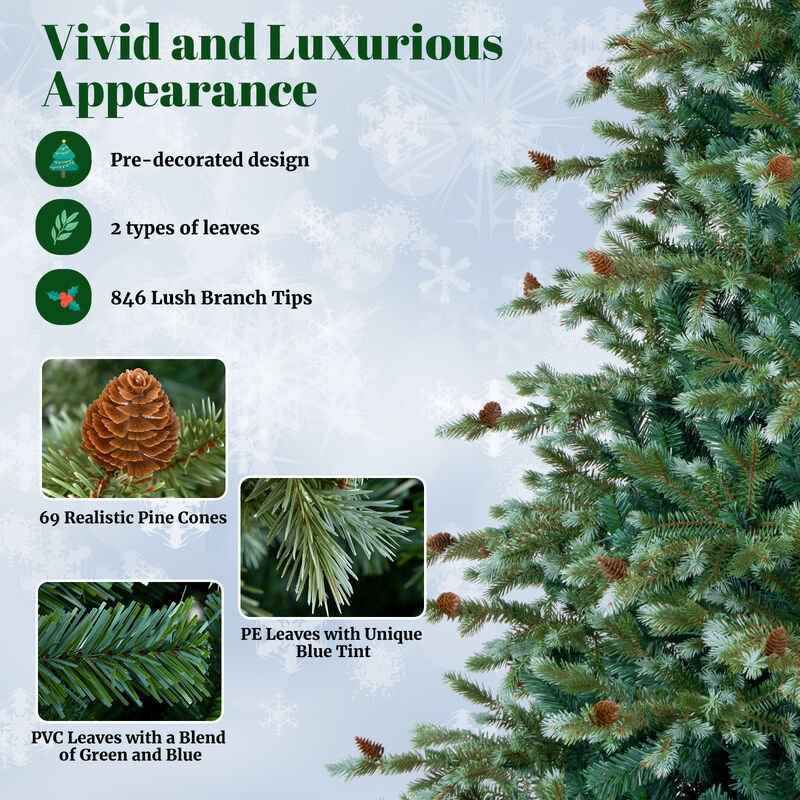 Christmas Tree with Warm White LED Lights and Pine Cones