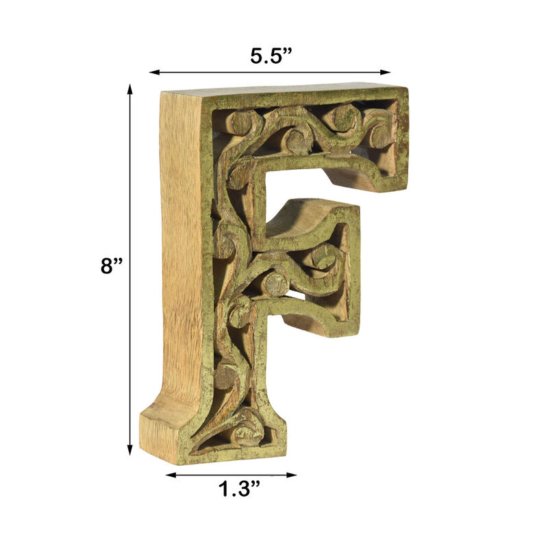 Vintage Natural Gold Handmade Eco-Friendly "F" Alphabet Letter Block For Wall Mount & Table Top Décor