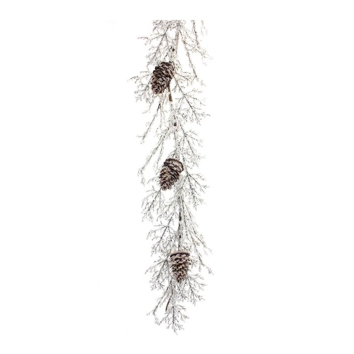 Snowy Iced Twig Garland with Pinecones for Festive Seasonal Accents