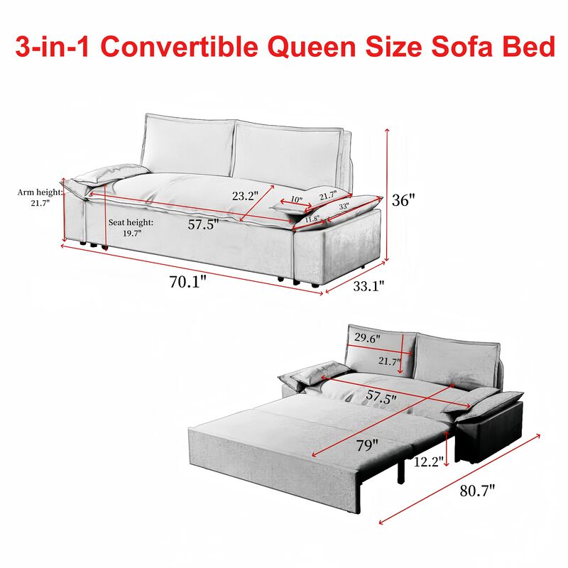Merax Multi-Functional Velvet Sleeper Sofa Bed