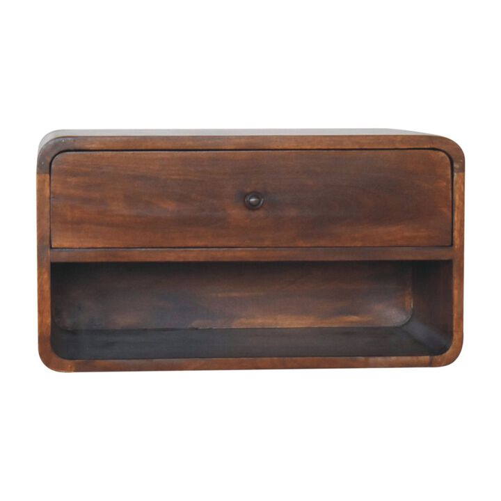 Artisan Furniture Solid Wood Large Chestnut Curve Floating Bedside