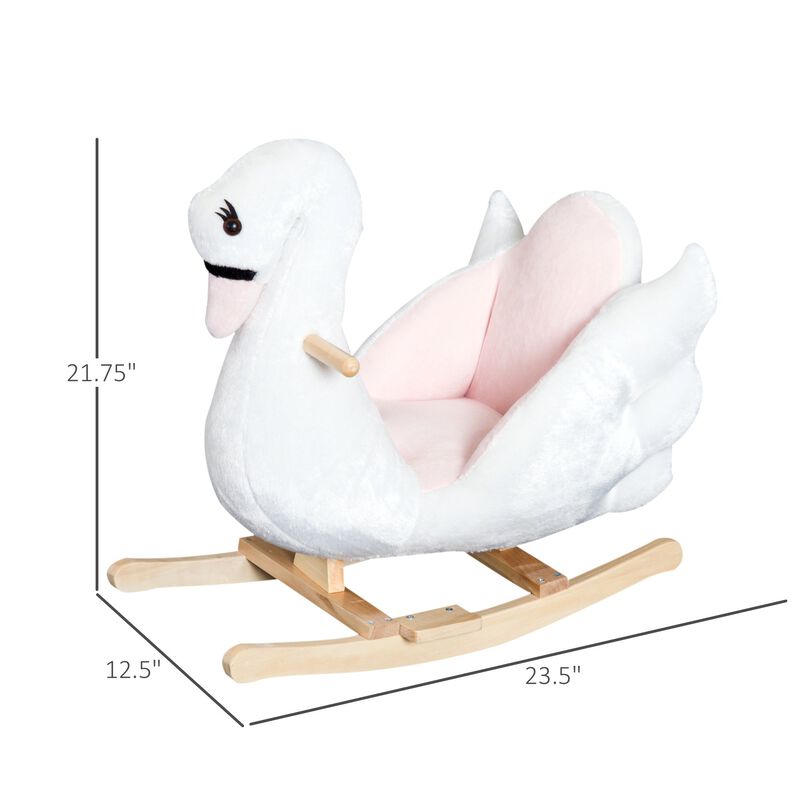 Elegant Avian Rocker: White/Pink Swan Rocking Horse with Music