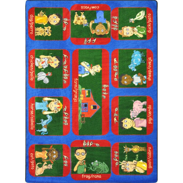 Joy Carpets Kid Essentials Signs on the Farm 7'8 x 10'9 Area Rug in Color Multi