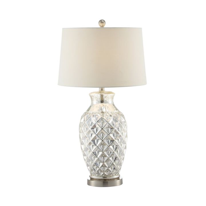 30 Inch Table Lamp with Diamond Textured Base, Set of 2, Glass, Clear-Benzara