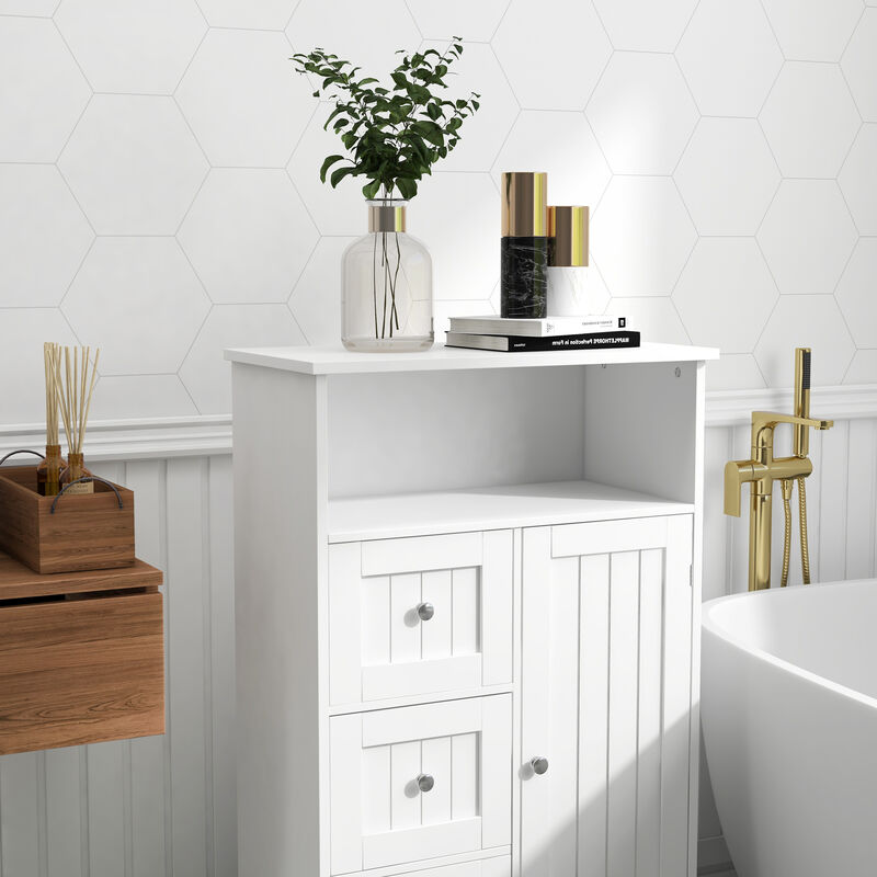 23.62 in. W. x 11.81 in. D x 39.37 in. H White Wood Linen Cabinet with Shelves and Storage