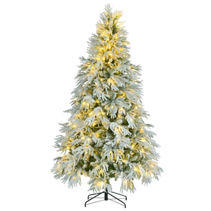 Pre-Lit Spruce Snow-Flocked Christmas Tree Full & Festive Holiday Décor with LED Lights