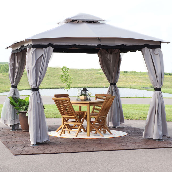 Sunnydaze 10 ft x 10 ft Soft Top Polyester Gazebo with Privacy Wall