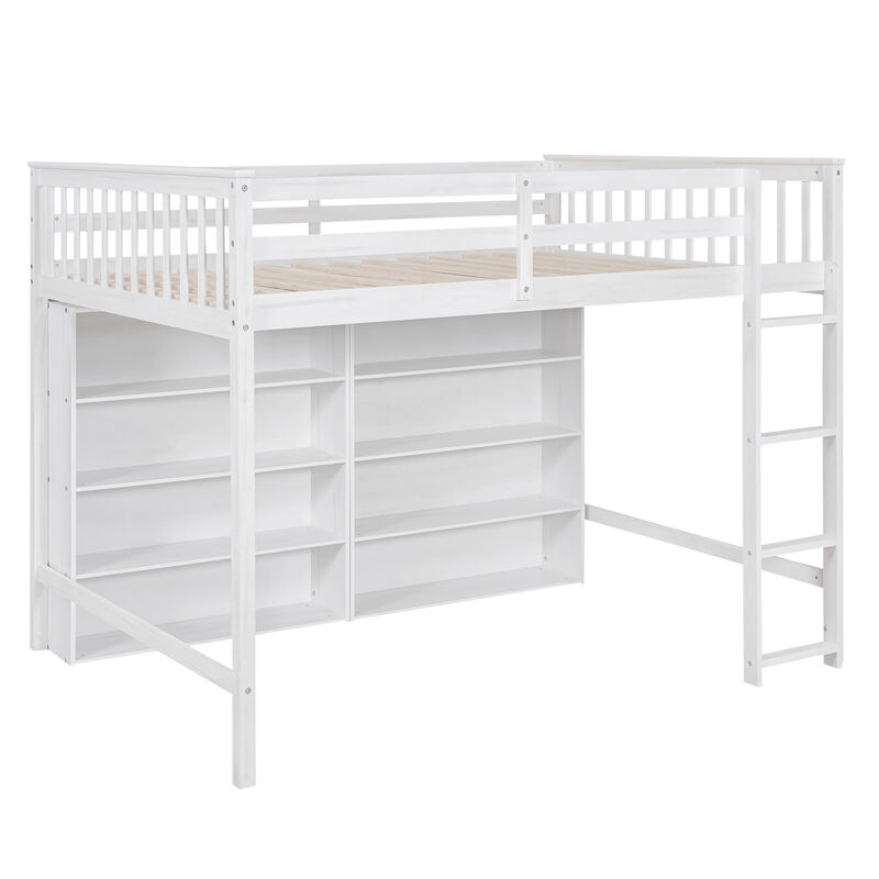 Merax Loft Bed with 8 Open Storage Shelves and Ladder