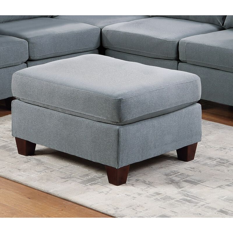 Living Room Furniture Cocktail Ottoman Linen Like Fabric 1 Piece Plush Ottoman Wooden Legs