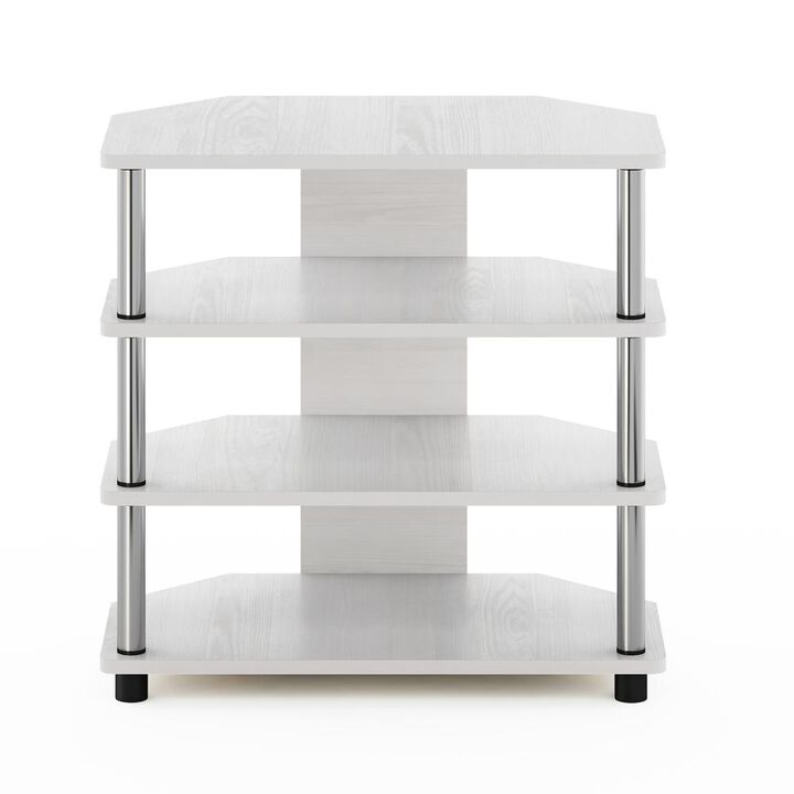 Furinno Econ Easy Assembly 4-Tier Petite TV Stand, White Oak/Chrome