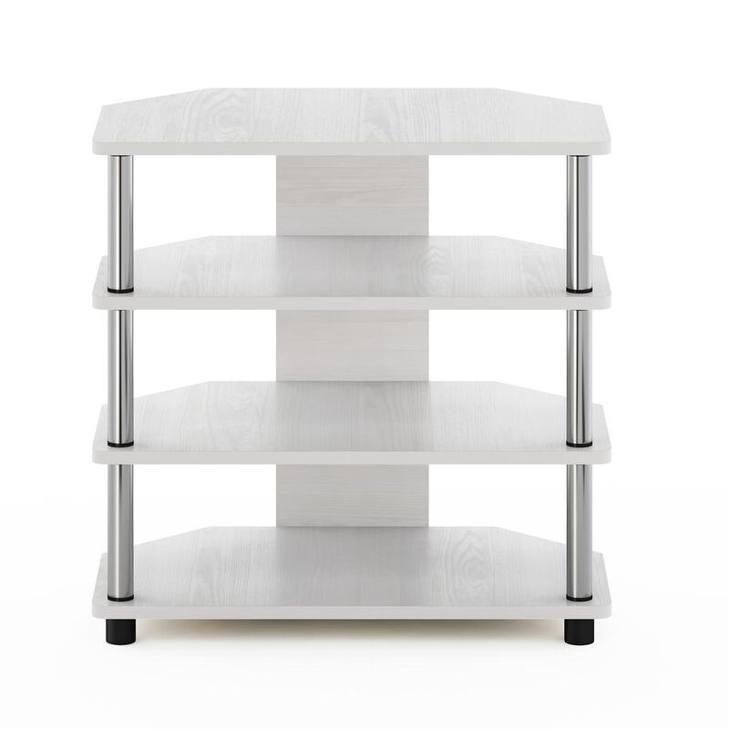Furinno Econ Easy Assembly 4-Tier Petite TV Stand, White Oak/Chrome