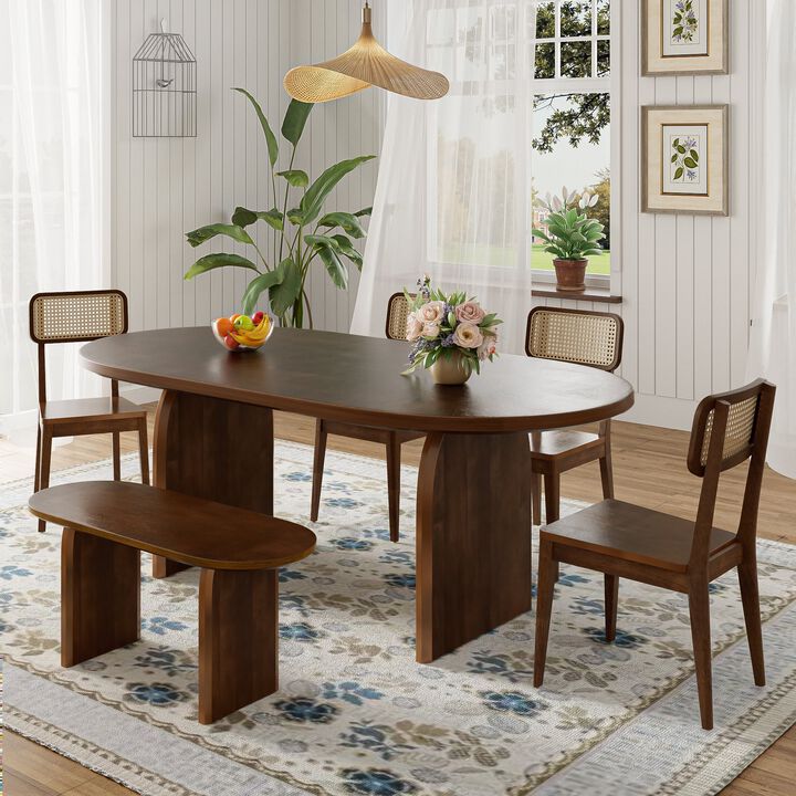 Merax 6 Pieces Table Chairs Bench Dining Set
